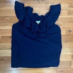 crown & ivy Navy Ruffle Neck Camisole